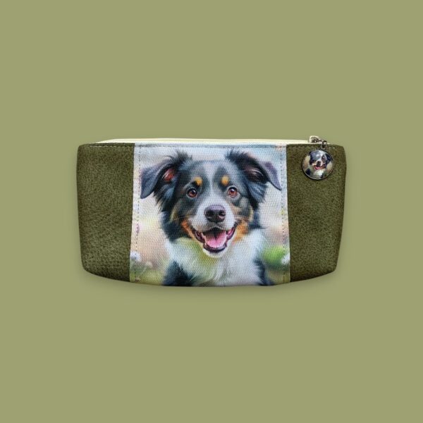 Kosmetyczka piórnik saszetka z border collie - ciemnozielony