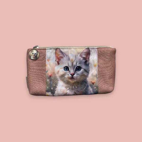 Kosmetyczka piórnik saszetka z białym kotem - różowa